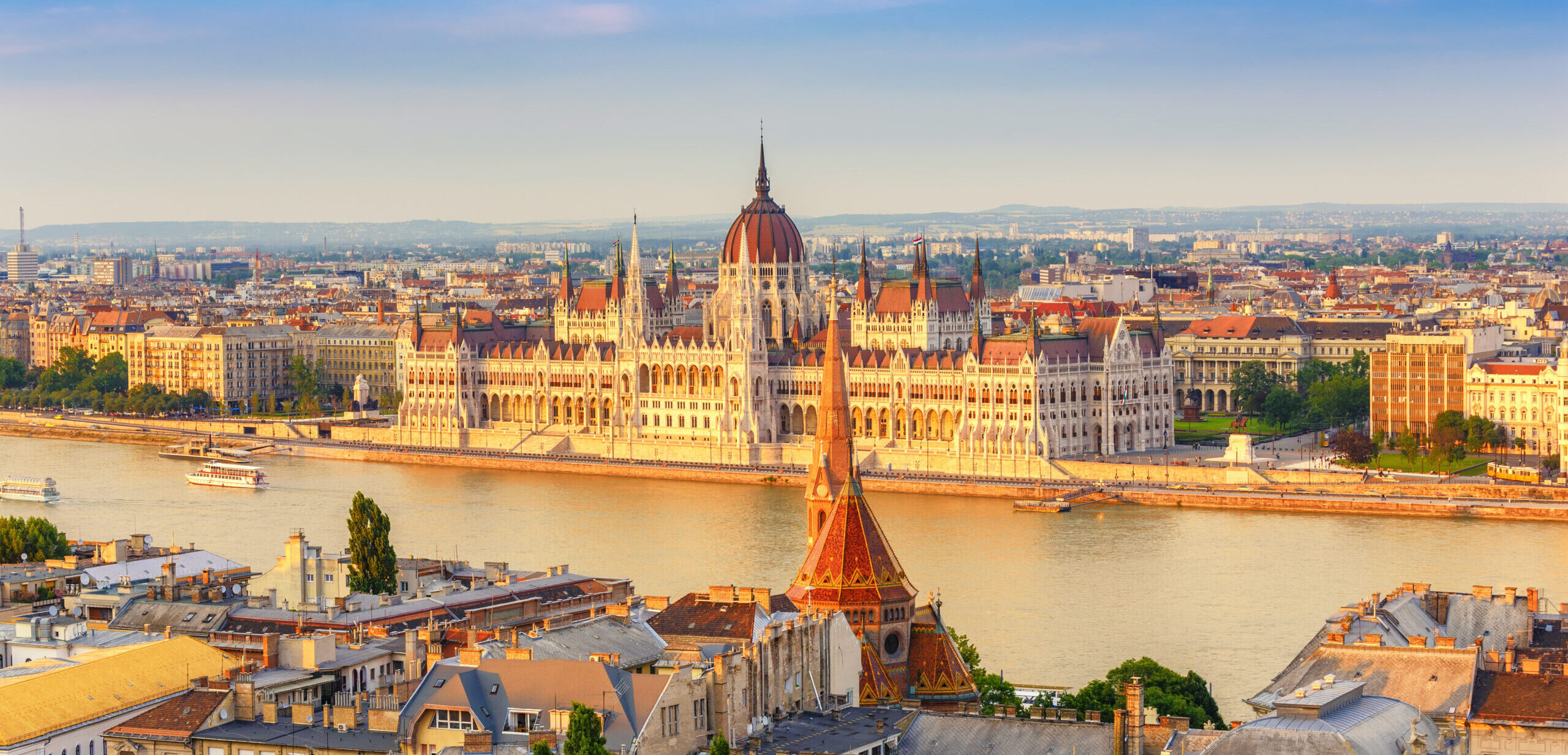 Budapest city skyline at Hungalian Parliament and Danube River,